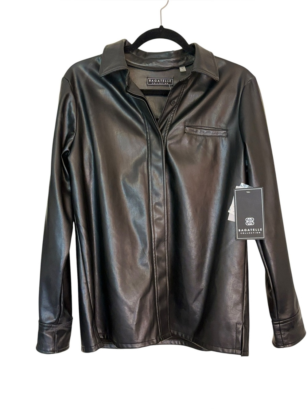 Bagatelle Collection Black Faux Leather Front Button Shirt Jacket Women’s Medium